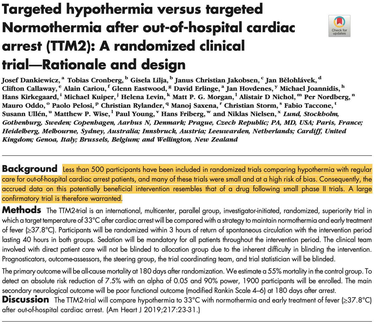 PulmCrit's tweet image. A history of hypothermia for cardiac arrest, 2002-2021 (RIP)🪦
🥶2002 studies supporting hypothermia were weak
🥶robust studies refute benefit (TTM1 &amp;amp; TTM2)
🥶growing evidence of iatrogenic harm
🥶post-arrest hypothermia should be restricted to within RCTs
emcrit.org/pulmcrit/ttm2/