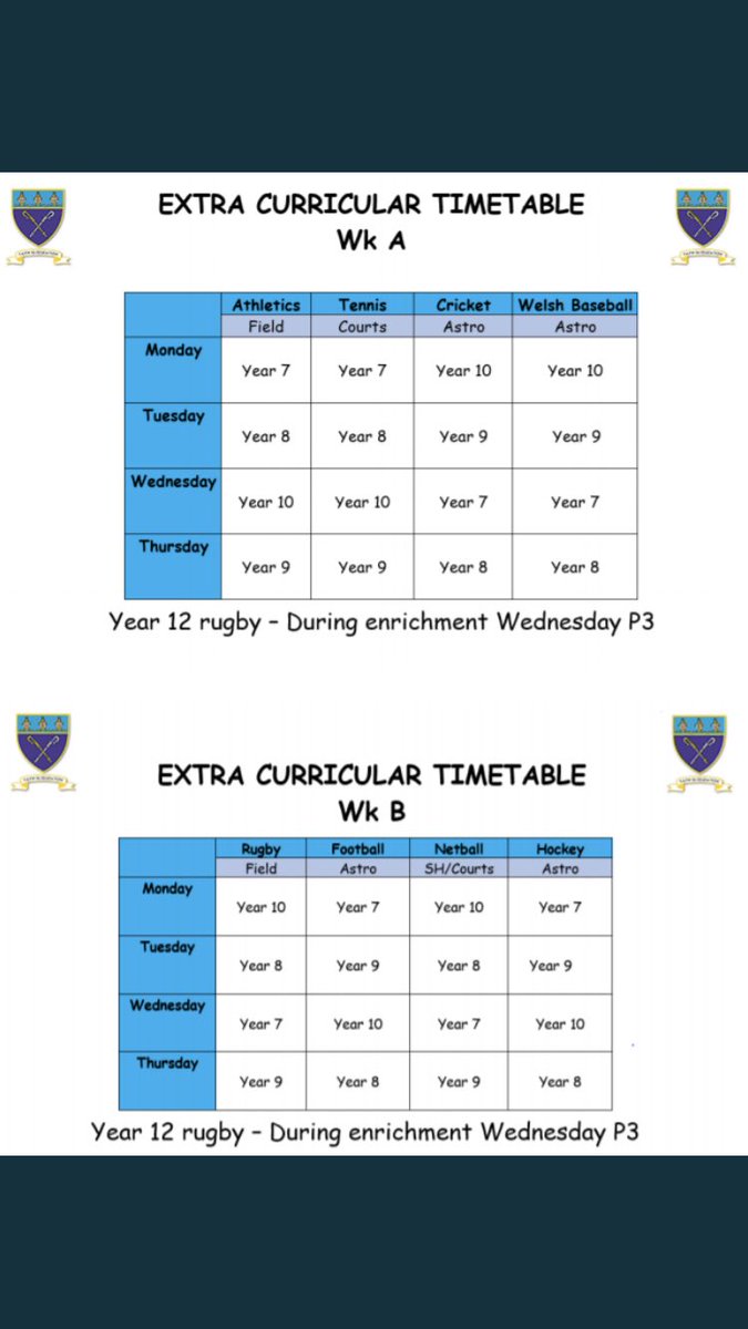 🏐🎾⚽️Don’t forget about extra curricular clubs after school! Great numbers over the last 4 weeks so far but keep it going! Don’t forget you can do any of them; mixed sex training!! 🏉⚽️🎾🏀🏒🏏
