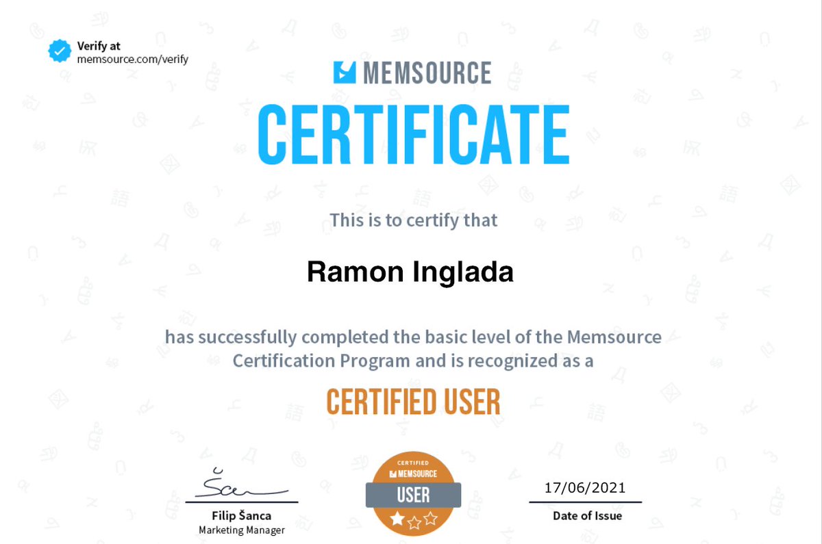 ringlada's tweet image. I’m delighted to have passed the @memsource  Certified User Test to become a certified user of this tool. I’m looking forward to using it more in my translation projects and also to integrating it further in my translation technology courses. #memsource #transtech #xl8 #t9n #l10n