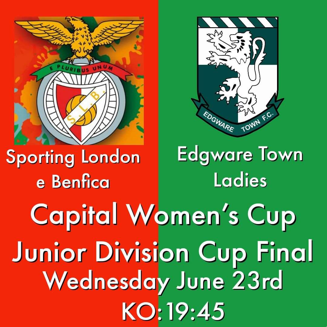𝙏𝙃𝙀 𝙁𝙄𝙉𝘼𝙇

We face GLWFL Division North Champions Sport Benfica e London 

Capital Women's Cup Junior Division Cup Final 

The Final will be played on Wednesday June 23rd, KO 19:45

Venue 
Dorking Wanderers FC 
Dorking RH4 1DX

🇳🇬⚽🇳🇬🏆
#waresladies 
#cuprun