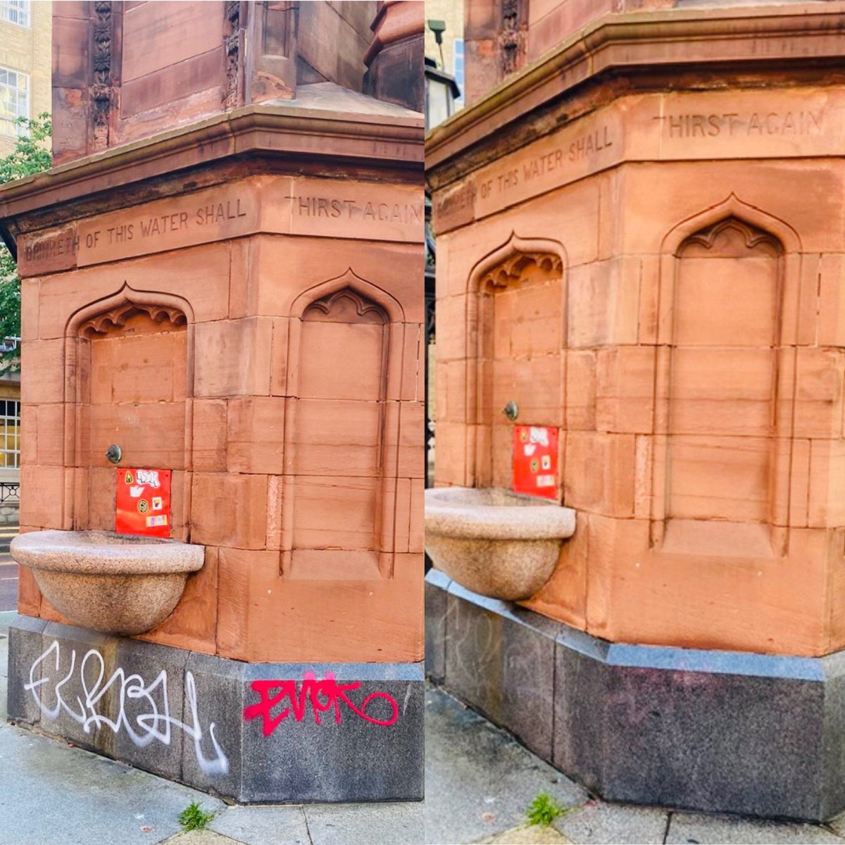 LinenQuarterBID's tweet photo. Our historic Thomas Thompson fountain was the target of graffiti, which our #lqcleanteam have swiftly removed. The BID will continue to work alongside partners to tackle graffiti across the LQ.
If you have any concerns around graffiti, get in touch: charlotte@linenquarter.org https://t.co/uE7u0EeE9e