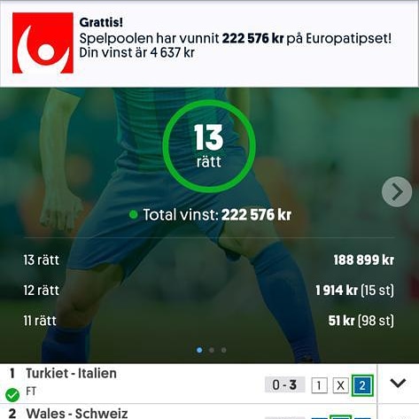"Patriks 13Rättsrecept" fixade 13 Rätt på EM-TIPSET - Grattis till alla 48 andelsköpare (101kr/st) som hängde på ✅ #Europatipset #Stryktipset #Emtipset #Andelsspel #Spelatillsammans