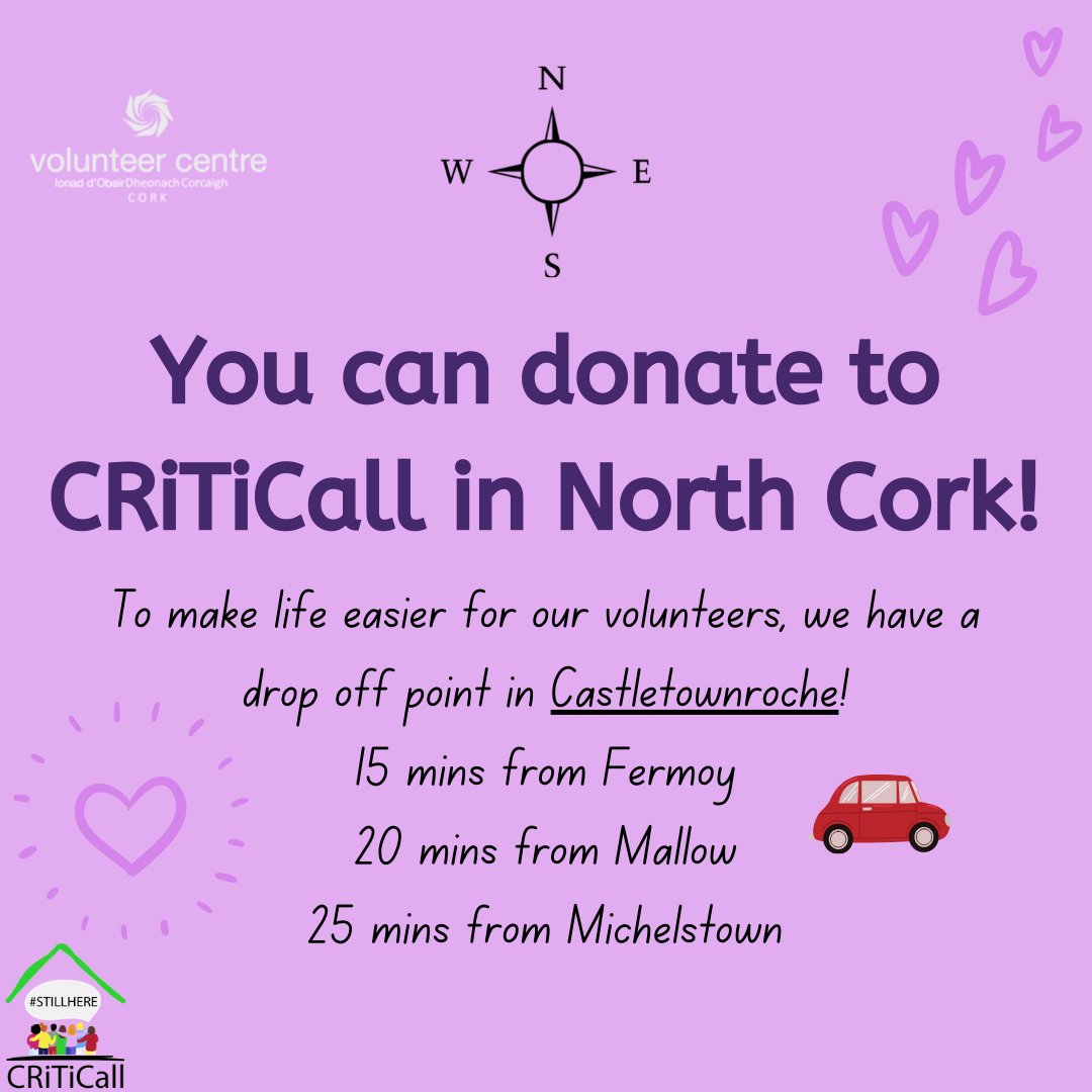 CriticallCork's tweet photo. Donation point near you! 

✍️ Sign up to donate for the 25th of June Donation Day 
⏰ Organise a time slot with our coordinator
📍 Donate at our drop off point in Castletownroche 

#CRiTiCallCork #volunteercork #domesticviolence #corkireland #stillhere https://t.co/BpZqJp5MVX