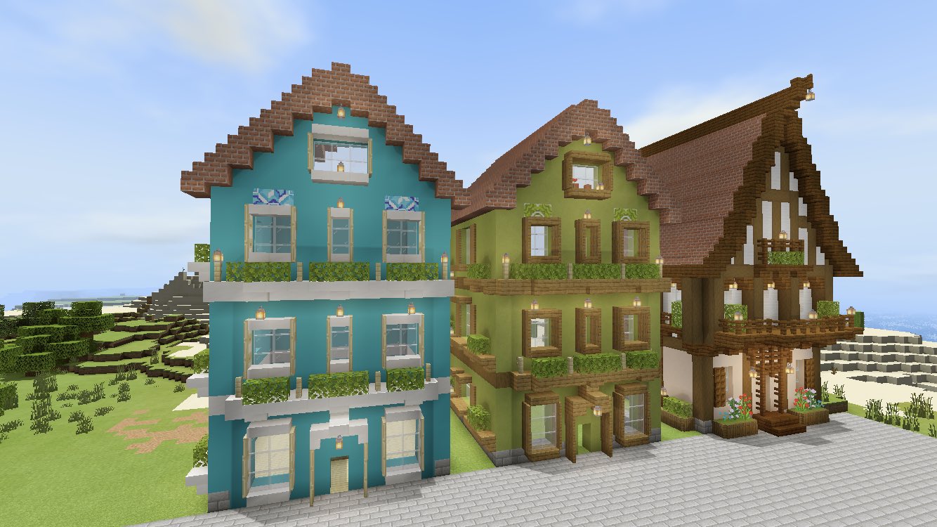 Twitter 上的 宝条みちる Minecraft Rt Okazu Minecraft 色違いの建築を生やしてみました 道沿いにカラフルな家を建てたらおしゃれになりそうですね マインクラフト Minecraft Minecraft建築コミュ バニラ建築学部 T Co Yv Twitter