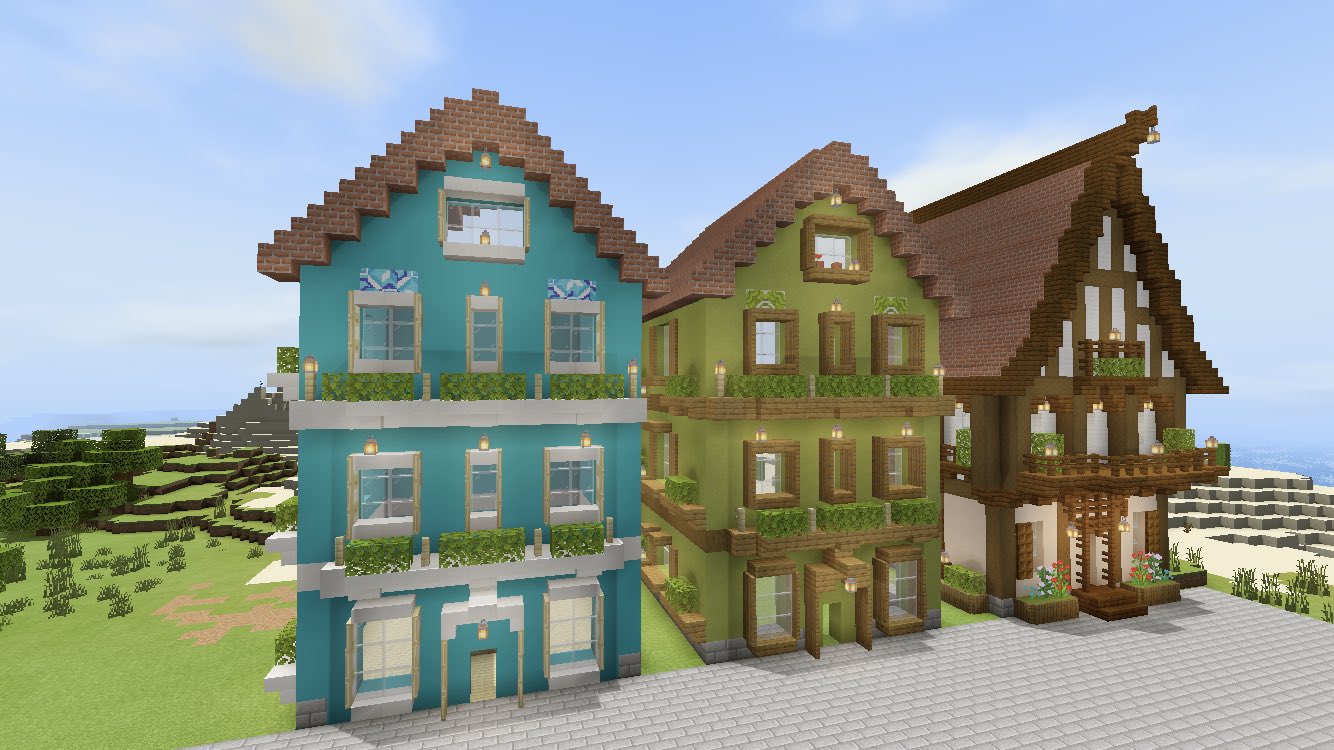 Twitter 上的 宝条みちる Minecraft Rt Okazu Minecraft 色違いの建築を生やしてみました 道 沿いにカラフルな家を建てたらおしゃれになりそうですね マインクラフト Minecraft Minecraft建築コミュ バニラ建築学部 T Co Yv Twitter