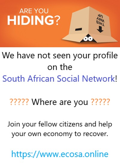 Ecosa_Web's tweet photo. You do not need to hide from the future.

Join your fellow South African citizens and support your South African Social Network.

https://t.co/IePAtAOzUs https://t.co/Km5tgHhPUB