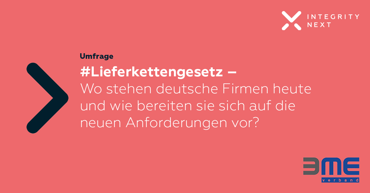 Wie sind deutsche Unternehmen Stand heute für die Anforderungen des #Lieferkettengesetzes aufgestellt und wie planen sie, diese in umzusetzen?

Haben Sie 10 Minuten Zeit? Dann unterstützen Sie uns doch mit Ihrer Teilnahme – vielen Dank!

ow.ly/2rsU50FaDOv