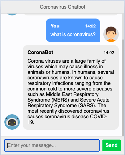 diagnosecovid's tweet photo. First look of our free #AI powered #coronavirus chatbot #coronabot! https://t.co/RSUA2Sgt6k