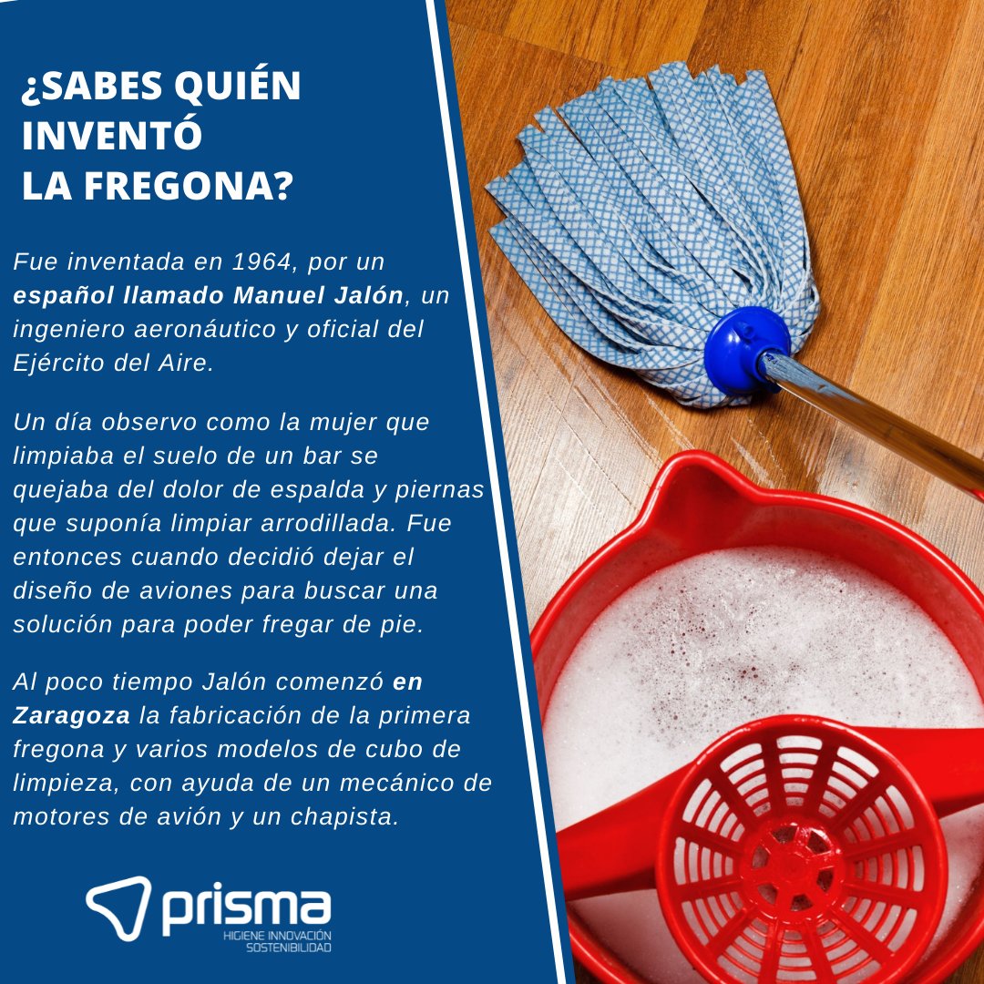 PrismaaSL's tweet photo. Sabes quién inventó la #fregona? 🧐

Fue inventada en 1964, por un español llamado Manuel Jalón, un ingeniero aeronáutico y oficial del Ejército del Aire.

#SabesQue #inventions #fregona #limpiezaprofesional https://t.co/2Y32MIEhNc