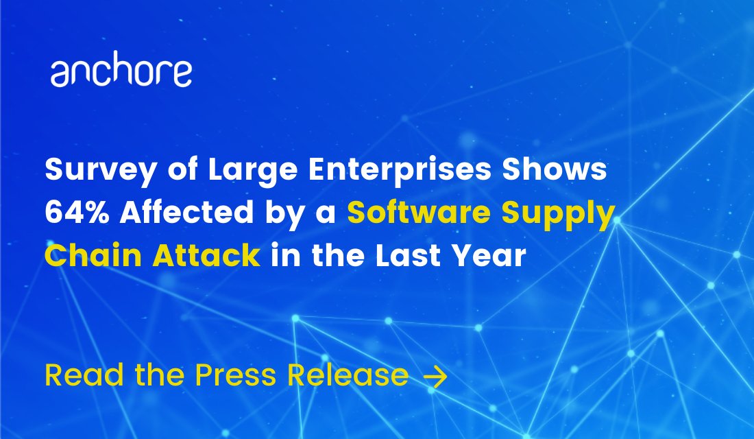anchore's tweet photo. NEW DATA! We just released our report with executive insights for securing the #software supply chain and the impact of software #containers. Get the free report here: https://t.co/KeVEfolFs3 #cybersecurity https://t.co/tH5G2jYUyw