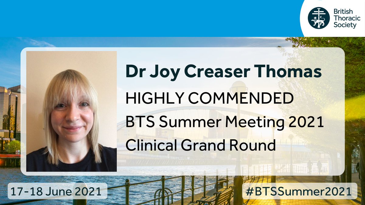Congratulations in order to Dr Joy Creaser-Thomas (Morriston Hospital, Swansea) and Dr Michael Shiel (Morriston Hospital, Swansea), Highly Commended in the BTS Summer Meeting 2021 Clinical Grand Round #BTSSummer2021