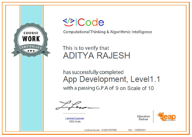 starkidsInst's tweet image. Congratulations to StarKids student Aditya Rajesh for clearing ICode App Development certification with 90% marks.
#appdevelopment #codingforkids #kidscodingclasses #youncoders #leaplearner #starkidsinstitute #dubai