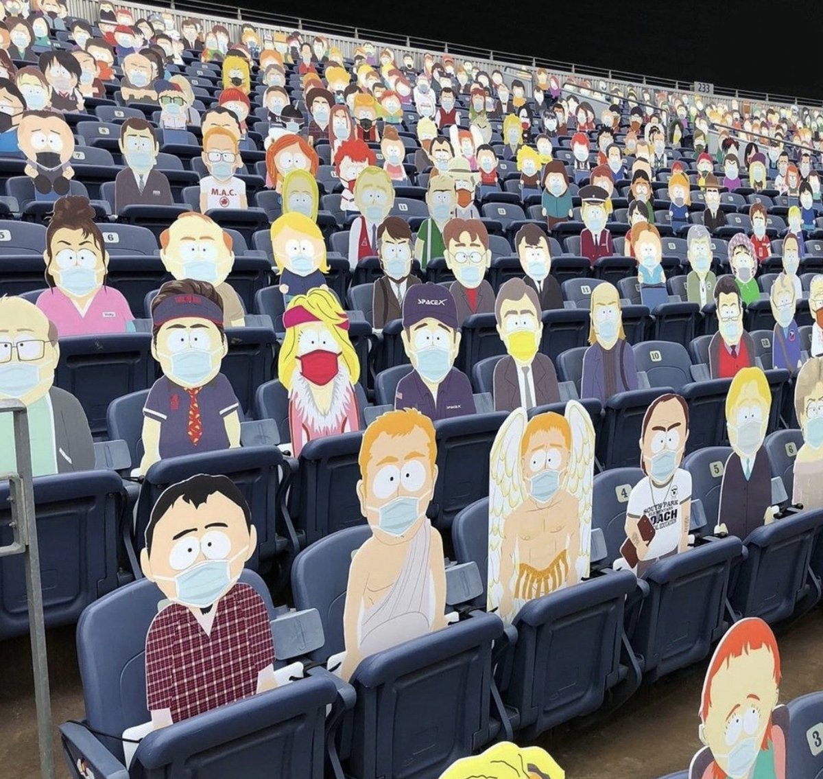 ladbible's tweet photo. Throwback to when the Denver Broncos couldn’t have fans in the stadium so replaced them with cutouts from South Park 😂😂 https://t.co/7wPN01ScPh