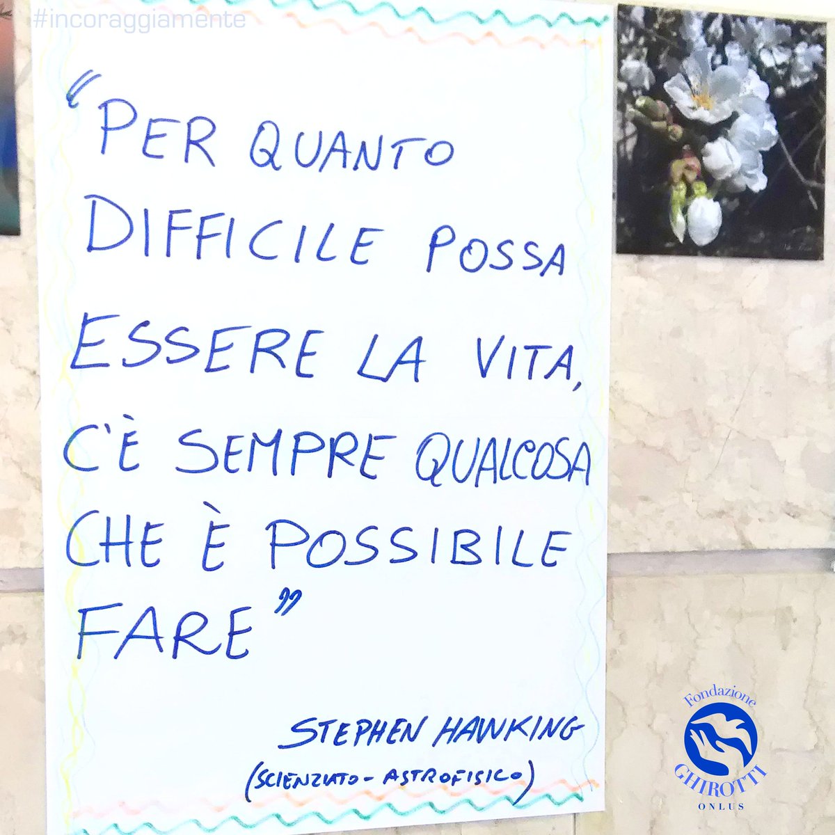ghirottif's tweet photo. «Per quanto difficile possa essere la vita, c’è sempre qualcosa che è possibile fare, e in cui si può riuscire». Stephen Hawking
#incoraggiaMente #sostegnopsicologico #centrodiascolto #fondazioneghirotti #sostegnoalmalato #incoraggiamento #frasincoraggianti #motivazione #tumore https://t.co/1nHCIQKzIo