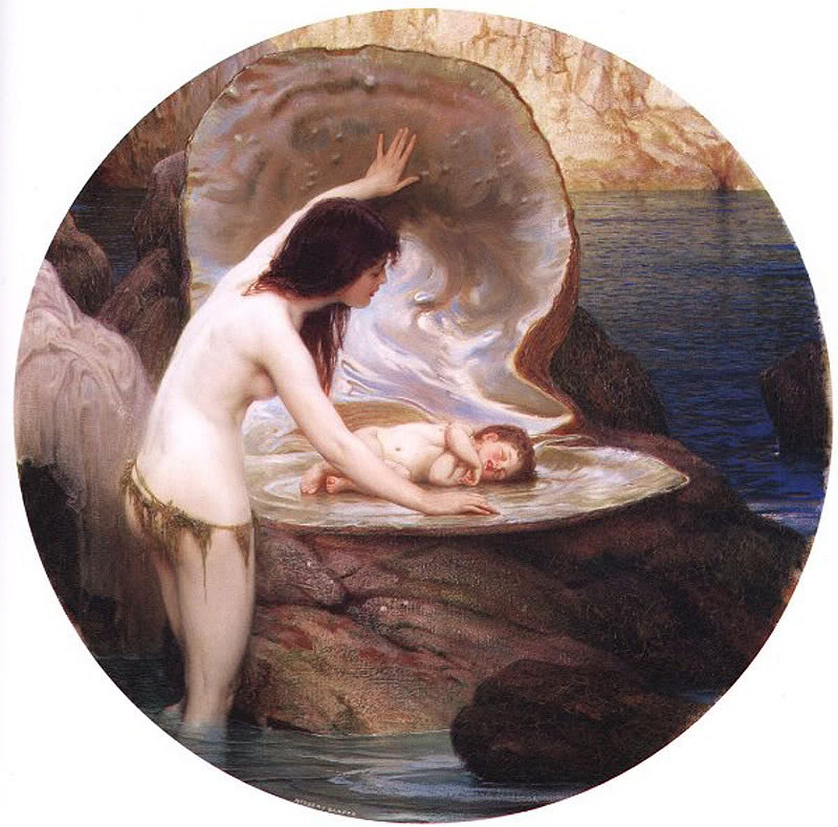 A Water Baby (c. 1900) by Herbert James Draper (English, 1864-1920). There are water babies in the folklore of some Native American tribes, inc. that the cry of a water baby is an omen of death / picking it up results in catastrophe. #WaterBabies #FolkloreThursday