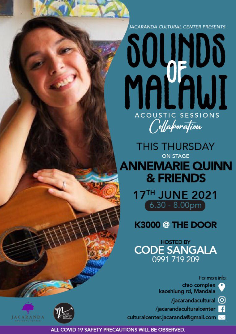 AnnemarieQuinn's tweet photo. TONIGHT!!!🎉🎉🎉
We’ll be LIVE STREAMING! 🎥
Make sure to join us over on #AnnemarieQuinn Facebook to watch #SoundsOfMalawi #Collaborations at The Jacaranda Cultural Centre live from #Malawi #Africa 🙌🇲🇼🔥 https://t.co/q3qfUzNwNa