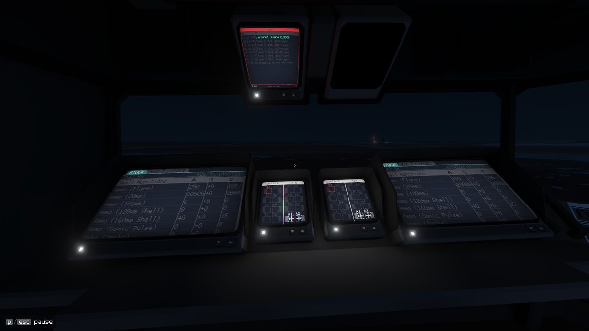 chanbiba_games's tweet image. そのほかには搭載兵器のロードアウト管理、ダメコン、CIWSや魚雷といった砲雷、そして水陸両用車両や航空機の操作コンソールがそろっている
協力プレイとかやったらおもしろそうだ
#CarrierCommand2