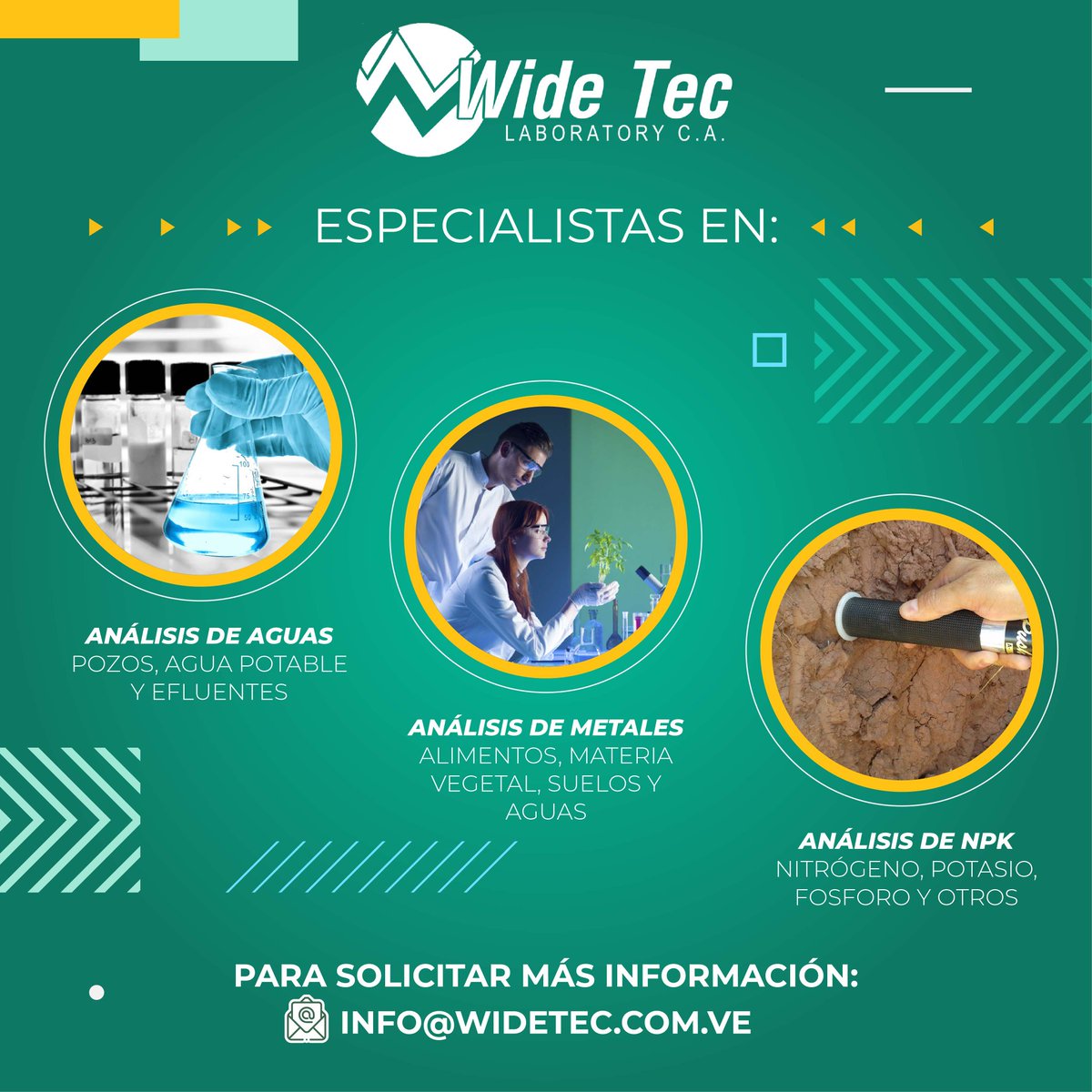 wide_tec's tweet photo. Ofrecemos servicios de análisis para agua de pozos, agua potable, efluentes, análisis de metales: alimentos, materia vegetal, suelos y aguas, análisis de NPK: nitrógeno, potasio, fósforos y más.
📱 +58: 414-667-28-99
✉ ventas@widetec.com.ve
#Laboratorio #WideTec #Maracaibo https://t.co/0TgjQvUuqj