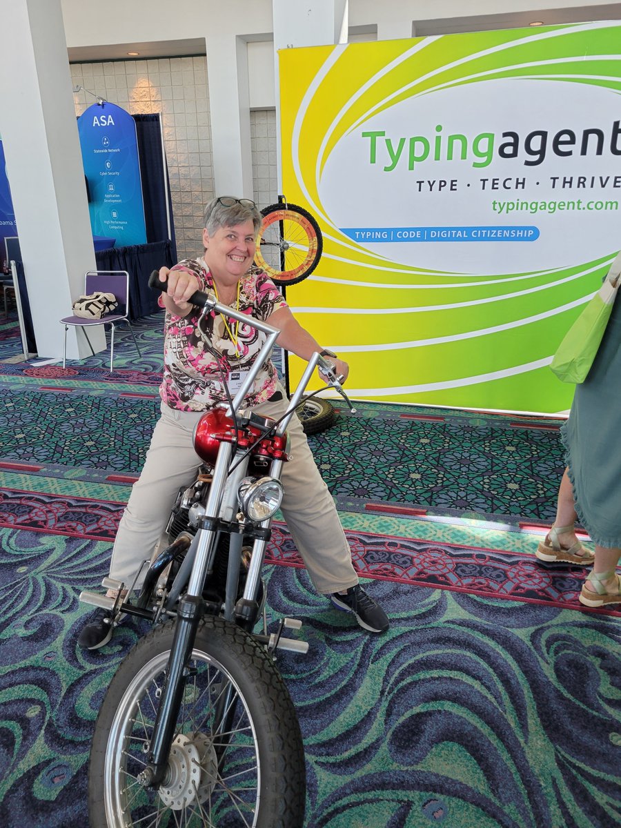 TechNType's tweet photo. We are here!  @AETC_Alabama #AETC21  Booth # 213 We've got smart education technology and prizes! Ride the Bike! #fasttyping  #learntotouchtype #keyboardingprogram #teachers #edchat #RevitupK12 #TechNType https://t.co/6phX74zw2m