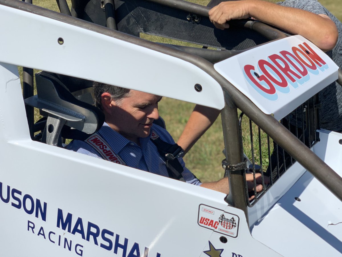 IMS's tweet photo. Talk about the ultimate #tbt.

@JeffGordonWeb is about to take dirt track laps for the first time in decades in turn 3 at #IMS. 

#BC39 | @ClausonMarshall https://t.co/9maHDpdgX8