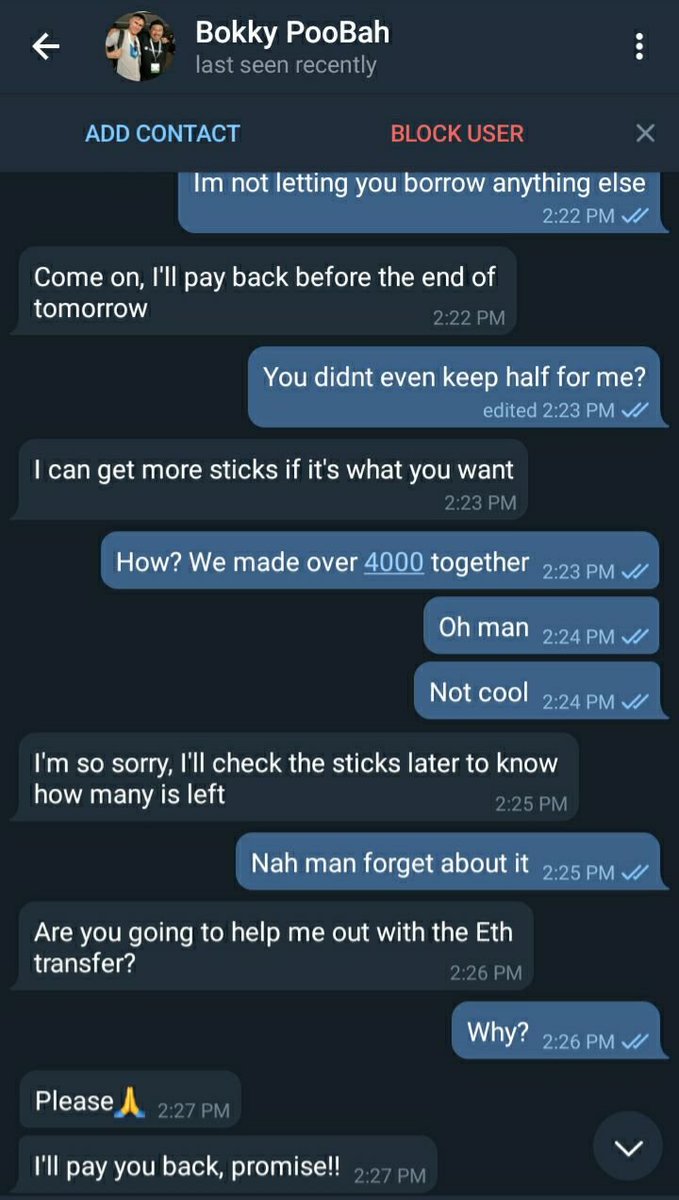 BokkyPooBah's tweet photo. If any impersonator DMs you asking for crypto, please demand that they first return half of the #TrickySticks they owe you, at $300 each. https://t.co/ixOwq7SyI8