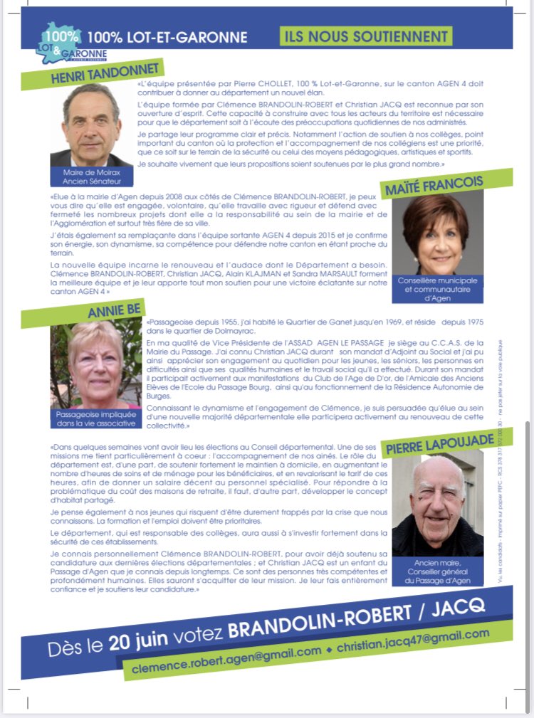 ClemenceAgen's tweet photo. #departementales2021 #Agen4 notre programme @100LotetGaronne https://t.co/sJtVpfQYvU