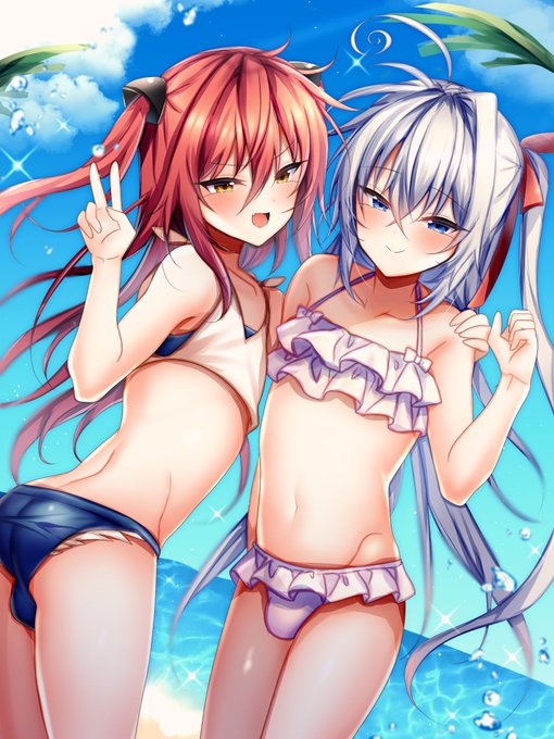 水着のつばきくんと燐くん 