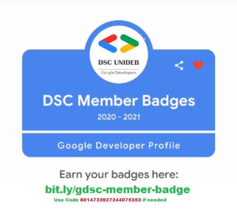 GDSC Unideb - Member Badges - Developer Profile
Hello Guys
We are here with the badges we mentioned in the start, to get your GDSC Member badge please follow this link: bit.ly/gdsc-member-ba…

Stay Safe🙂
GDSC Unideb
#dscunideb #gdsc #dsceurope #dschungary #DeveloperStudentClubs