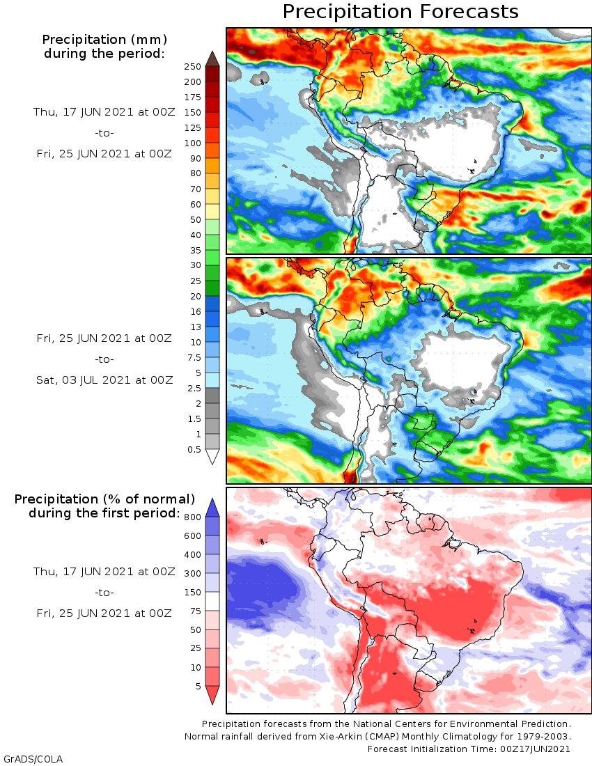 🌧️ Los mapas de esta mañana solo anticipan algunas lloviznas entre hoy y mañana en el sudoeste de Bs As y precipitaciones más importantes en el norte de la Mesopotamia la semana que viene.

☀️ En el resto de las zonas productoras continuaría el tiempo seco.

➡ SMN, COLA, Zeni