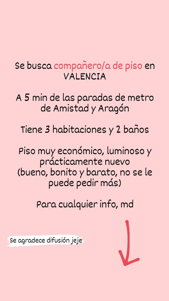 _paulaojeda's tweet photo. ⚠️Buscamos compañero/a de piso en VALENCIA⚠️
¡Se agradece mucho difusión! https://t.co/wWbvBARjYD