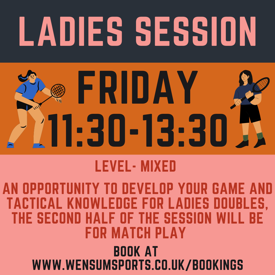 Ladies Session tomorrow 11:30-13:30. Social game play for all abilities