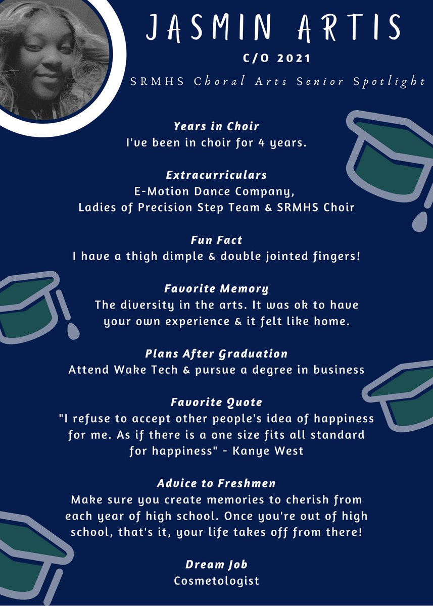 BulldogChorus's tweet photo. 💙💚🎓 Senior Spotlight🎓 💙💚

So proud of Jasmin Artis! She started as quiet, shy young lady and has blossomed into a focused and determined leader full of confidence! We wish you the best and we know you'll make us all proud!

Show Jasmin some love today! https://t.co/0Ouij6Yq8O