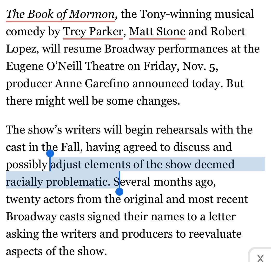 robbiegoodwin's tweet photo. Imagine getting cast in the South Park guys musical and being like “I had no idea this would be offensive and we need to change it” https://t.co/CbKX1ILtLa