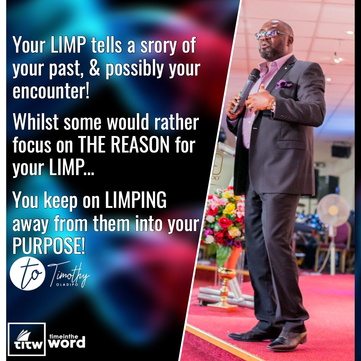 ConnectWithPT's tweet image. Limp into your purpose! Keep your eyes on your goal &amp;amp; stay in your lane! 
It’s not about who gets there first, but about who gets there! 

#timeintheword #inspiration #inspirationalquotes #inspirationalecards #timothyoladipo #limp #limpintoyourpurpose #enuggets #nuggetsonthego