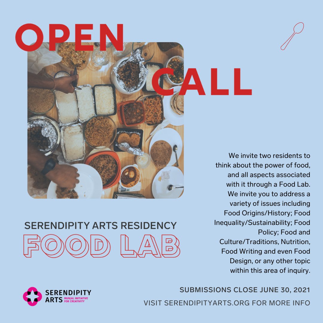Serendipity Arts Residency 2021| Open Call

Inviting applications, to explore the power of food and all aspects associated with it through a culinary arts residency programme by the 30th of June #FoodLab #applynow #opencall 

To apply and know more: shorturl.at/egpzJ