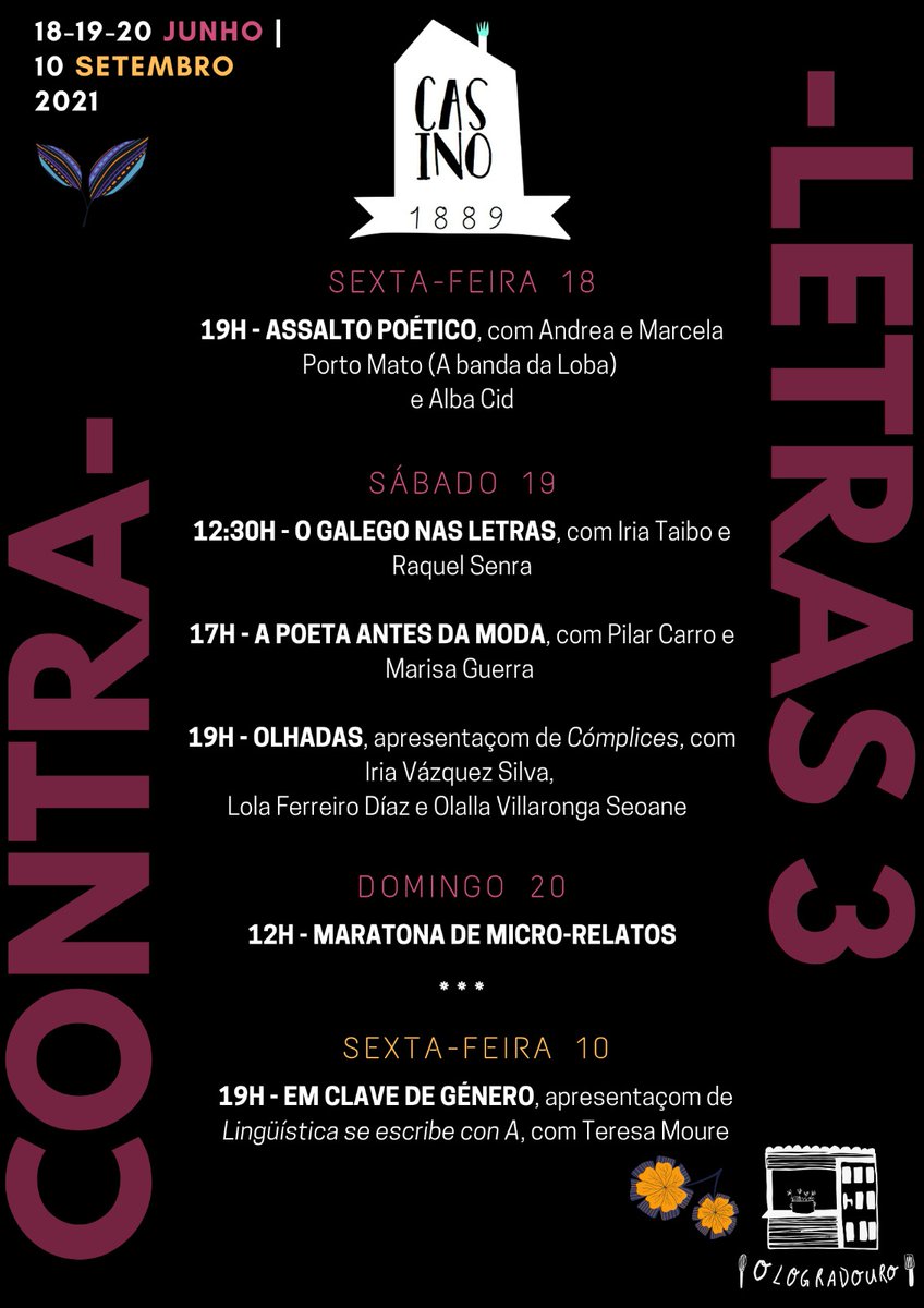 📍 Esta fin de semana tes plan no Casino: ✒ o III #ContraLetras.
⬇️ Este é o cartelazo que temos, vas perdelo?

#Casino #Carballo #Contra #Letras #Galiza