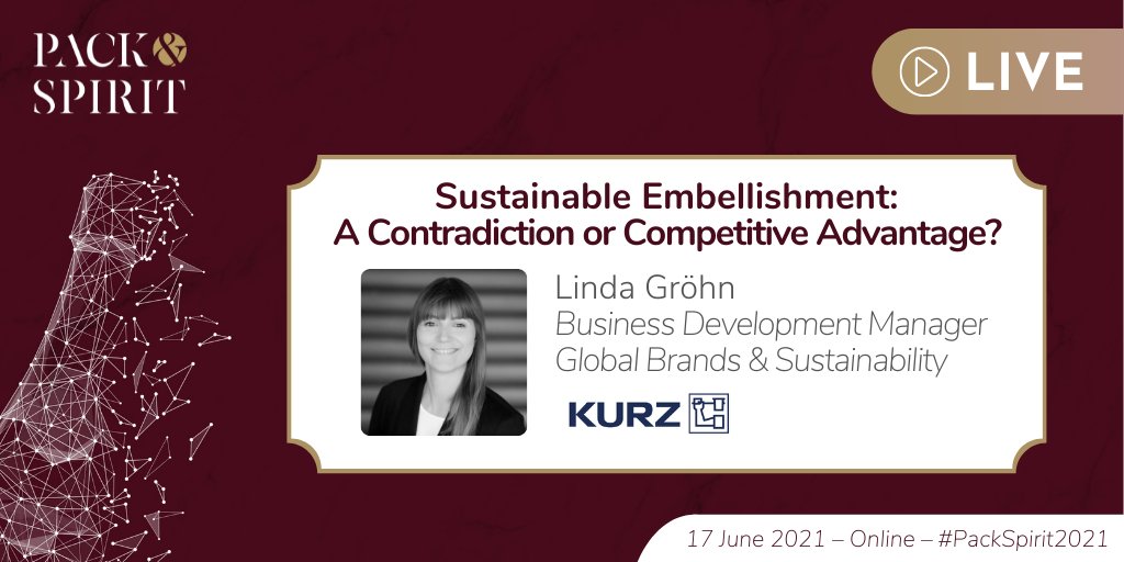 pack_spirit's tweet photo. #LIVE Moving on to our next workshop session. Can we truly make sustainable decorations in #packaging? Find out the insights of Linda Gröhn from @LEONHARD_KURZ now at https://t.co/61lNIUPZOp cc @abeevents @esireims #packaging #luxury #wineandspirits #PackSpirit2021 https://t.co/2M3pyrP9GU