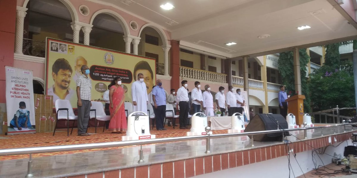 ActionAidIndia's tweet photo. As part of a @GiveIndia-supported campaign aimed at saving lives &amp; futures by strengthening medical capacities in COVID care across India, today, 120 oxygen concentrators were handed over to local administration in Tamil Nadu. Read our press statement here:https://t.co/ToM1n1HjFf https://t.co/qioXHqrV2s