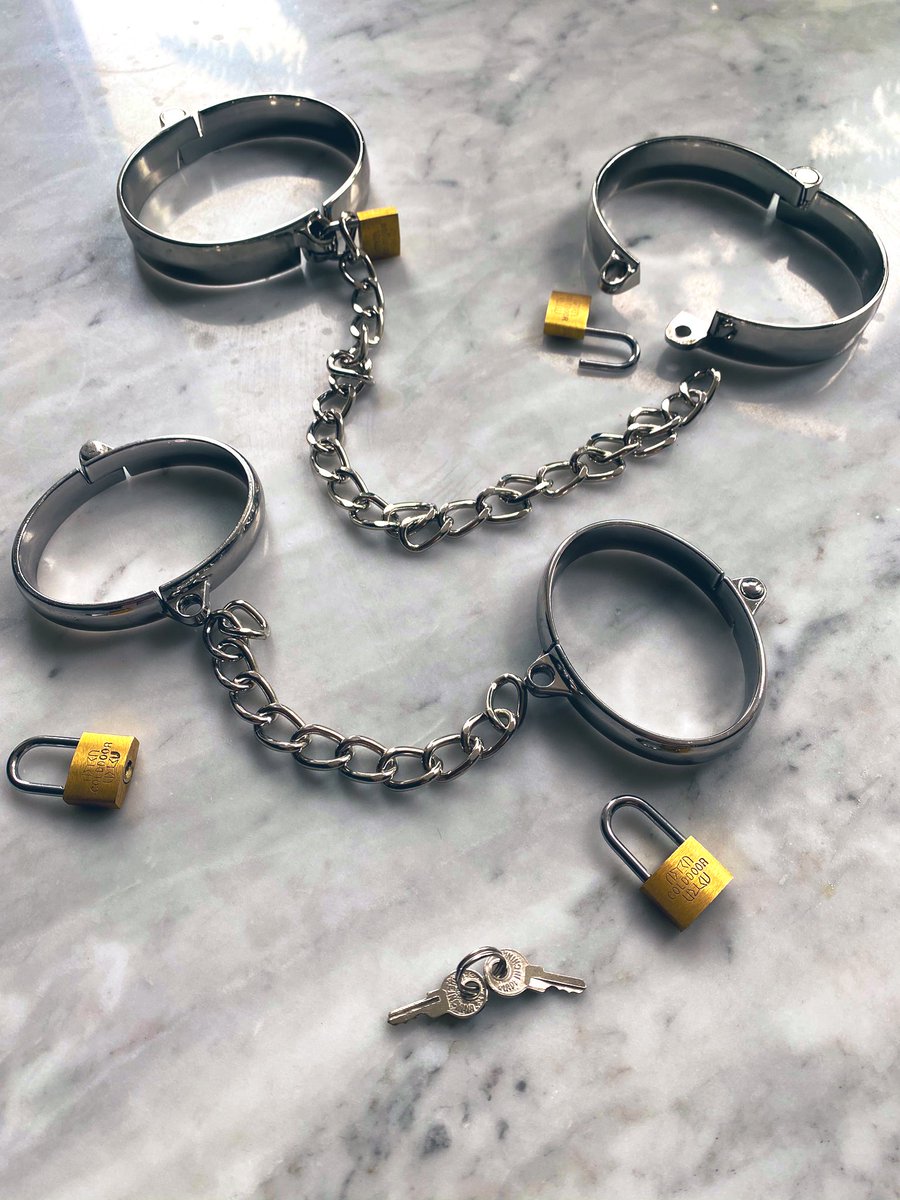 LadyLolaLondon's tweet photo. What a thoughtful dungeon-warming gift. Individually locking metal manacles; lightweight, secure versatile &amp; stylish. #bondage  #metalrestraints https://t.co/r8rC90aYeN