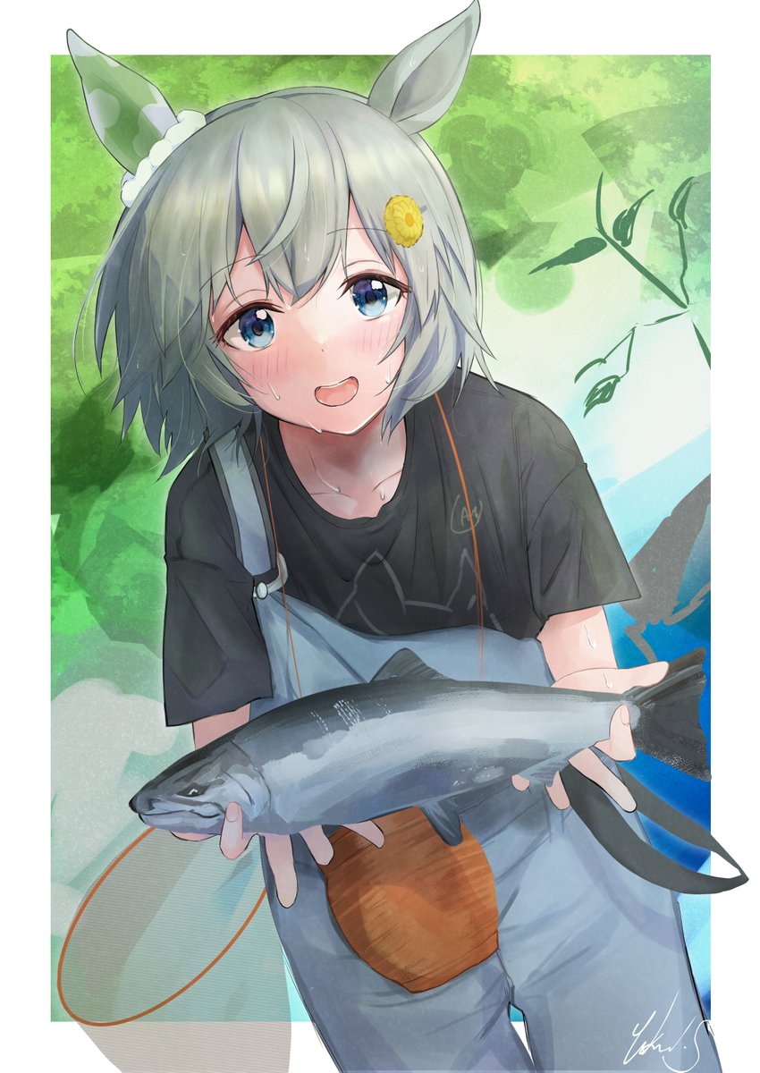 seiun sky (umamusume) 1girl fish animal ears overalls solo horse ears shirt  illustration images