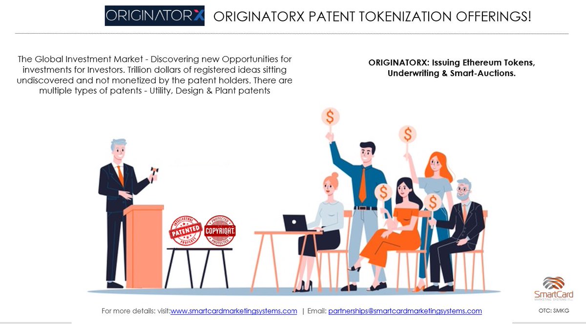 SMKG_OTC's tweet photo. $SMKG #patents #crypto #tokens a Huge market segment for us with OriginatorX #Ethereum Issuing & #SmartAuctions #Blockchain @OtcSmkg @OriginatorX https://t.co/9JGWVuHYtX