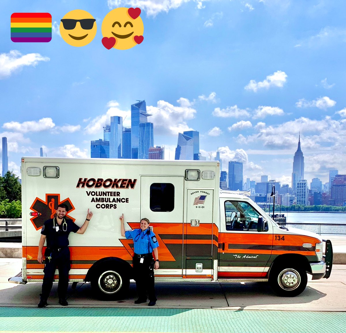 Hoboken_EMS's tweet photo. Happy #PrideMonth🌈
The crew couldn’t resist taking this snazzy pic
BTW!! Interested in becoming a #volunteer member? Did you know you can get your #EMT school paid for? Learn how to be an #emergencydriver or just learn more about #healthcare - visit https://t.co/nfVwy9COkd https://t.co/r8GQeBh5kW