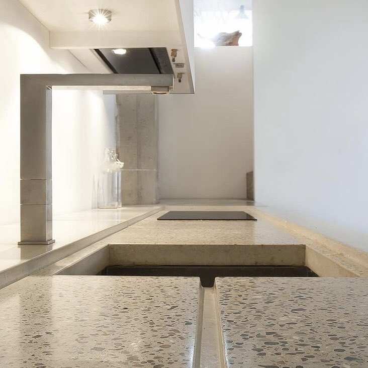 Off-white #Concrete worktop created for a East London #ConvertedWarehouse / #concretedesign #kitcheninspo