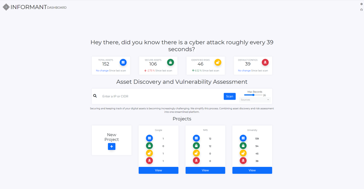 liamshill's tweet photo. Proud to announce the release of Informant! A comprehensive web-based contactless active reconnaissance asset discovery and vulnerability assessment tool! 

Check it out at: https://t.co/Y2tkvXGD7o

#attacksurfacemanagement #ASM #OSINT #tool https://t.co/0MNqnPbskb