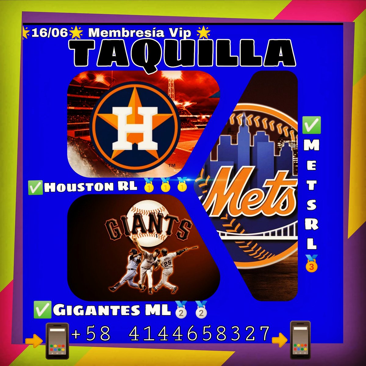 FULL_PARLEY_CA's tweet photo. #A_LA_TAQUILLA SI SI AYER #MIER_16_06 #OTRA_VEZ🚨💲
👉🥇🥈🥉✅+ Fijos #MLB⚾💲⬇️⬇️
🌟Inf Vip*16-06🌟
🌟MLB⚾🌟
1✅Houston RL🥇🥇🥇
2✅San Francisco ML🥈🥈
3✅Mets RL🥉
#MEMBRESIA_VIP INF
👉📲 #WHATSAPP_584144658327 https://t.co/pRGEhcqypY