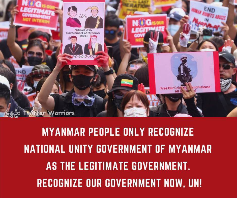 Myanmar People have raised voices enough. Why <a href="/UN/">United Nations</a> hasn’t recognized <a href="/NUGMyanmar/">National Unity Government Myanmar</a> and still considering the Fascist Military killing its own civilians? Engage with National Unity Government immediately.  <a href="/UN_HRC/">UN Human Rights Council</a>
#OurGovernmentNUG #WhatsHappeningInMyanmar