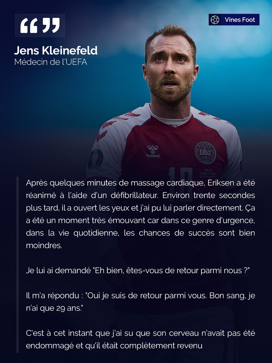 VibesFoot's tweet photo. Jens Kleinfeld, médecin de l'UEFA, raconte le moment où Christian Eriksen est revenu à la vie ❤️🤍 https://t.co/JD1UPWJbmA