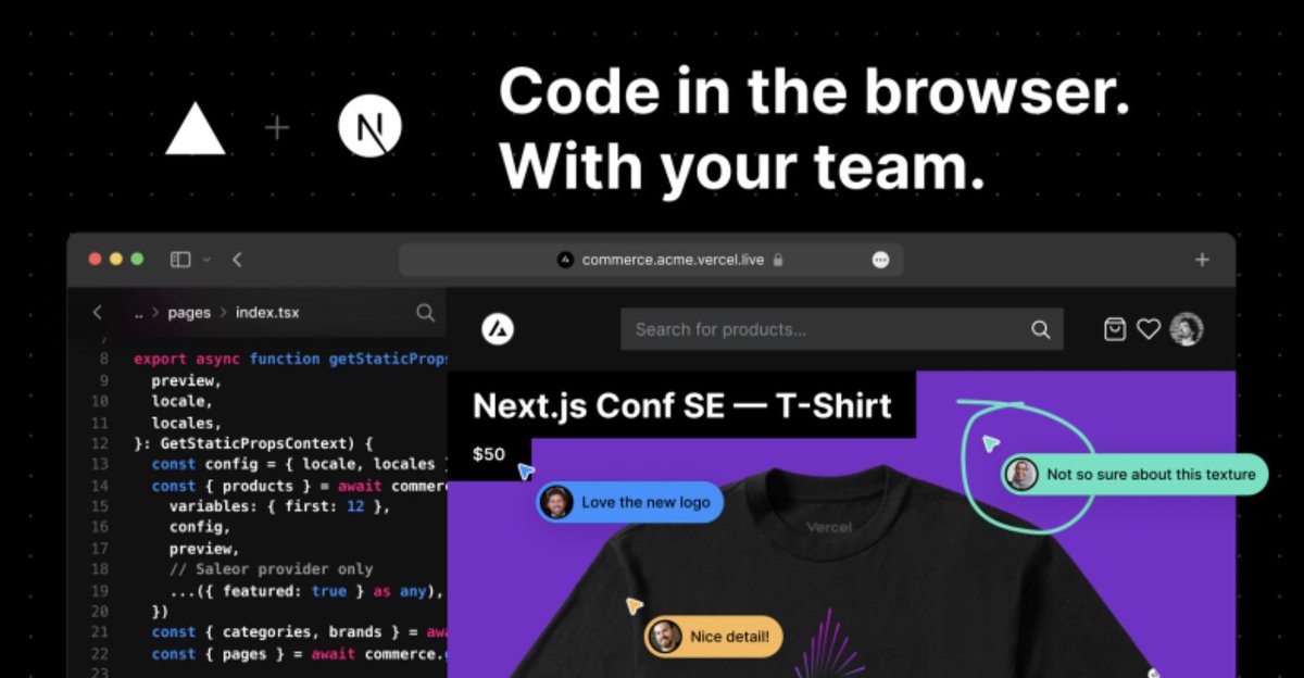 🚀 #Nextjs  11 is pretty cool. Real-time team collaboration in browser🤯
NextJs 11 Features:
✔ Next.js Live 
✔ Improved script loading
✔ Improved performance
✔️ Support for blur-up placeholders
✔ Webpack 5: Enabled by default

#nextjsconf #vercel #Nextjs