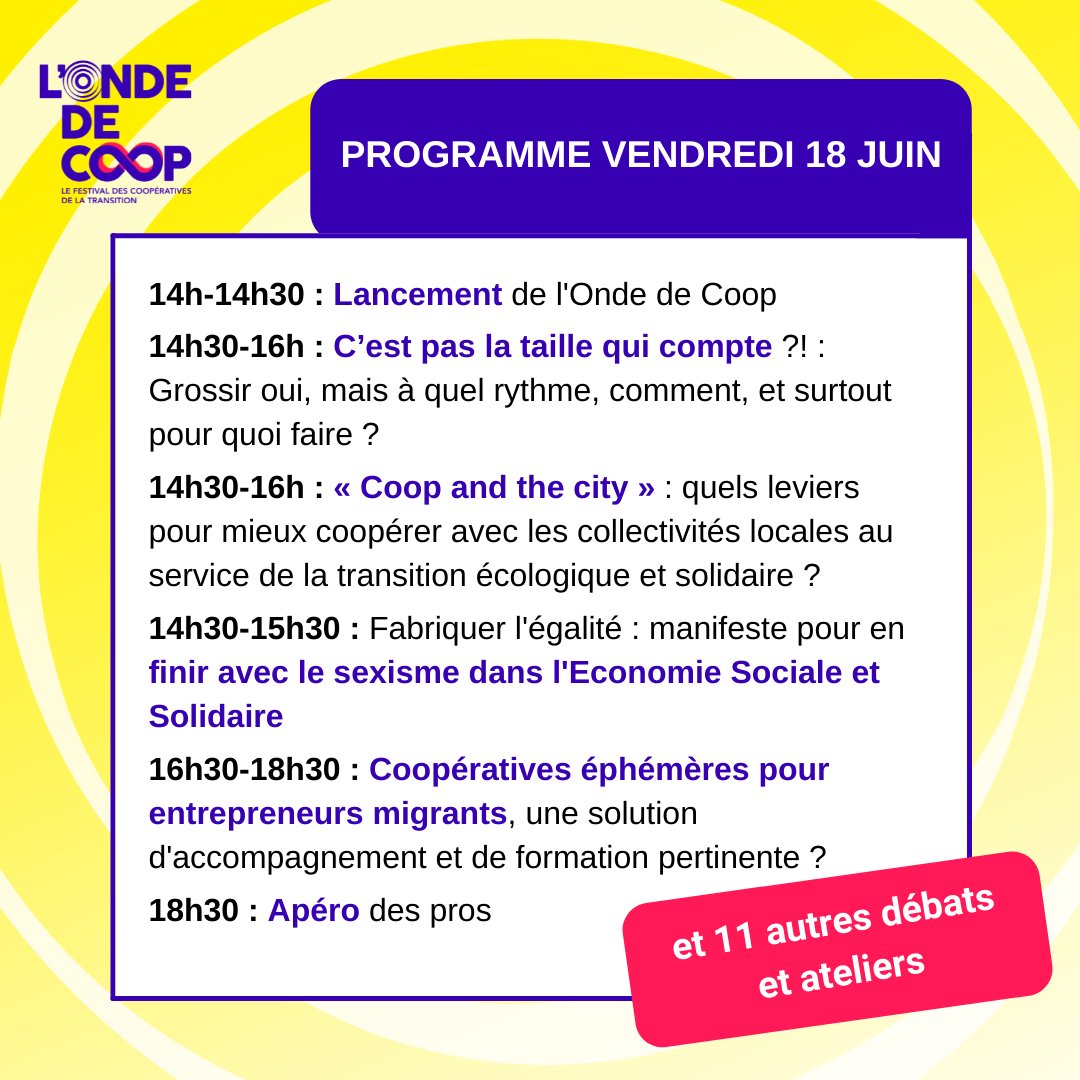 RezoPouce's tweet image. 📆 Demain c'est le début de l'#OndeDeCoop ! Retrouvez-nous à @LaCiteFertile aux côtés de + de 50 coopératives de la transition 🙌 Et retrouvez nos animateur·rices de transition sur notre stand Rezo Pouce. Pour voir le programme complet ▶ ondedecoop.fr
