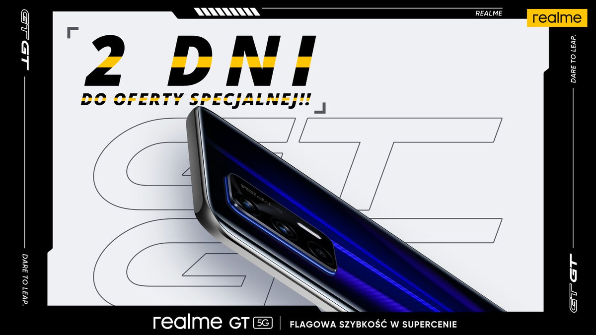 realmepolska's tweet photo. Pamiętasz o naszej błyskawicznej promocji na realme GT w wersji 8 + 128 GB? ⚡Już za 2 dni startujemy, więc masz coraz mniej czasu do namysłu. Nie pozwól, by taka okazja przeszła Ci koło nosa!
#realmeGT #GTmode #FlagshipKiller2021 #SheerSpeedFlagship https://t.co/mUFwheS4AS